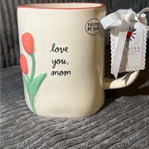 Rae Dunn Cream Mug with Coral 🌷 Tulips- LOVE YOU, MOM- NWT